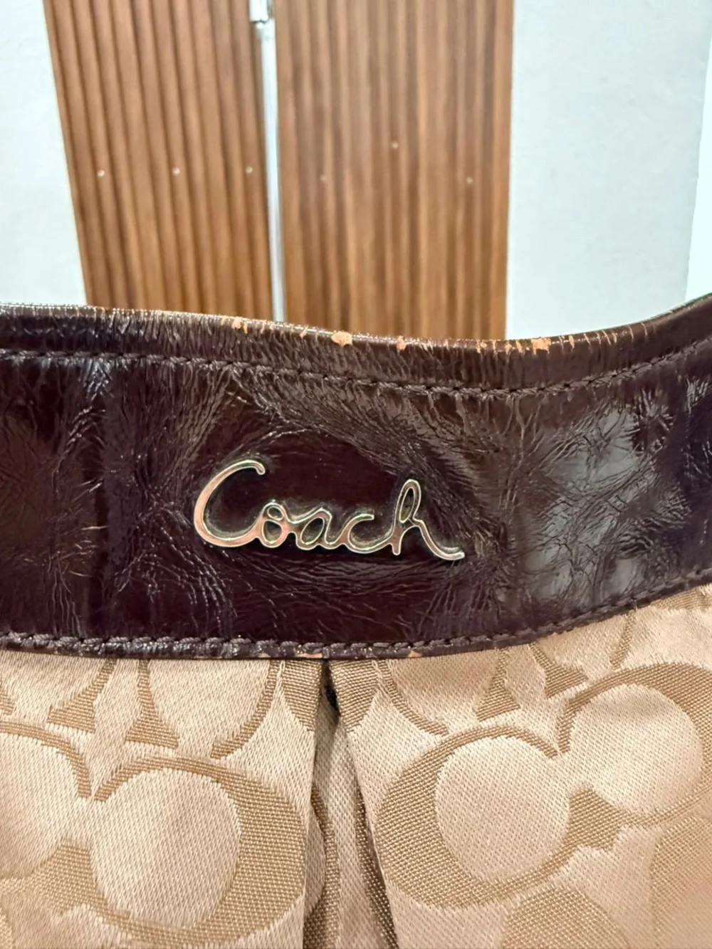 Coach Ashley Signature Jacquard Pleated Leather Canvas Brown Tan Shoulder Bag